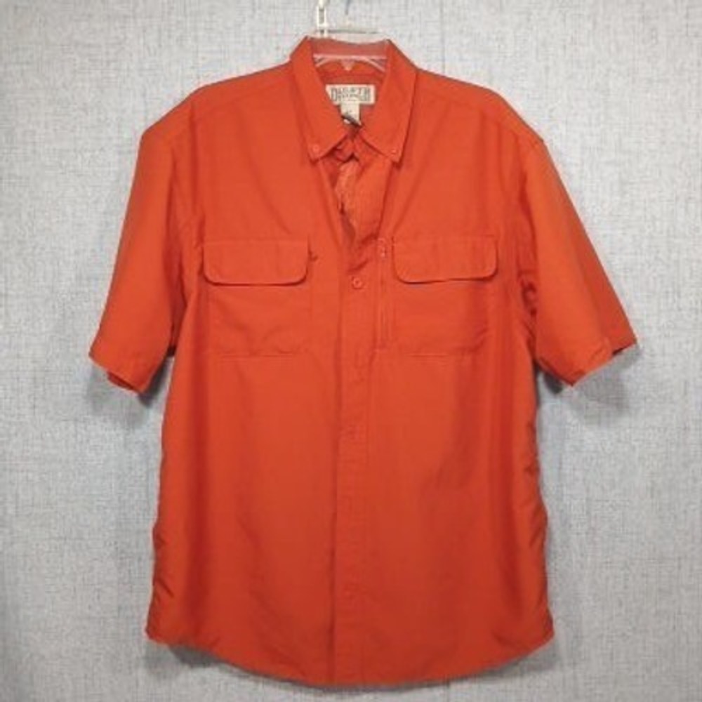 Duluth Trading Co Mens Medium Orange Vented Short Sleeve Performance Shirt CAY